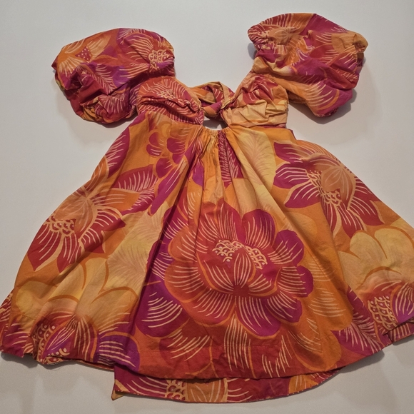 FARM Rio Summer Garden Mini Dress Cotton A-line Sweetheart Short sleeves Size - Picture 2 of 14